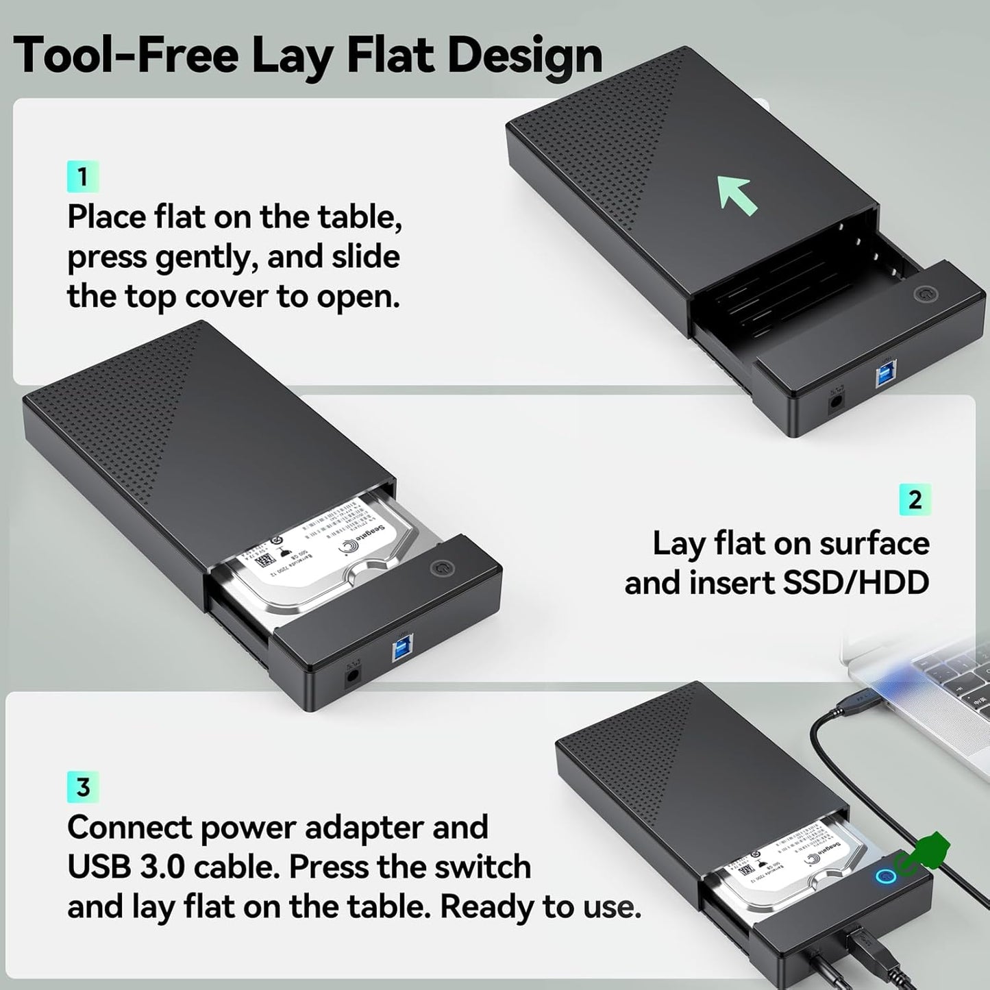 CLAVOOP 3.5 3.0 3.5/2.5 inch 20TB 12V 24W Hard Drive Enclosure, USB Internal/External Hard Drive Case Lay-Flat Dock