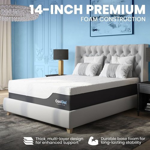 Classic Brands Cool Gel Chill Memory Foam Mattress - 14-Inch Queen with 2 Bonus Pillows | CertiPUR-US Certified