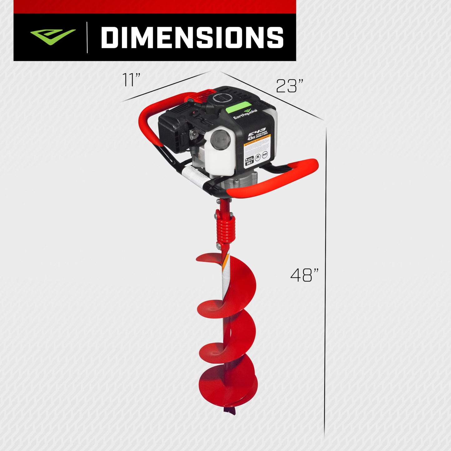 Earthquake E43 1-Person Earth Auger Powerhead, 43cc 2-Cycle Viper Engine, 30:1 Transmission, 5 Year Limited Warranty, Red or Black Auger Bit