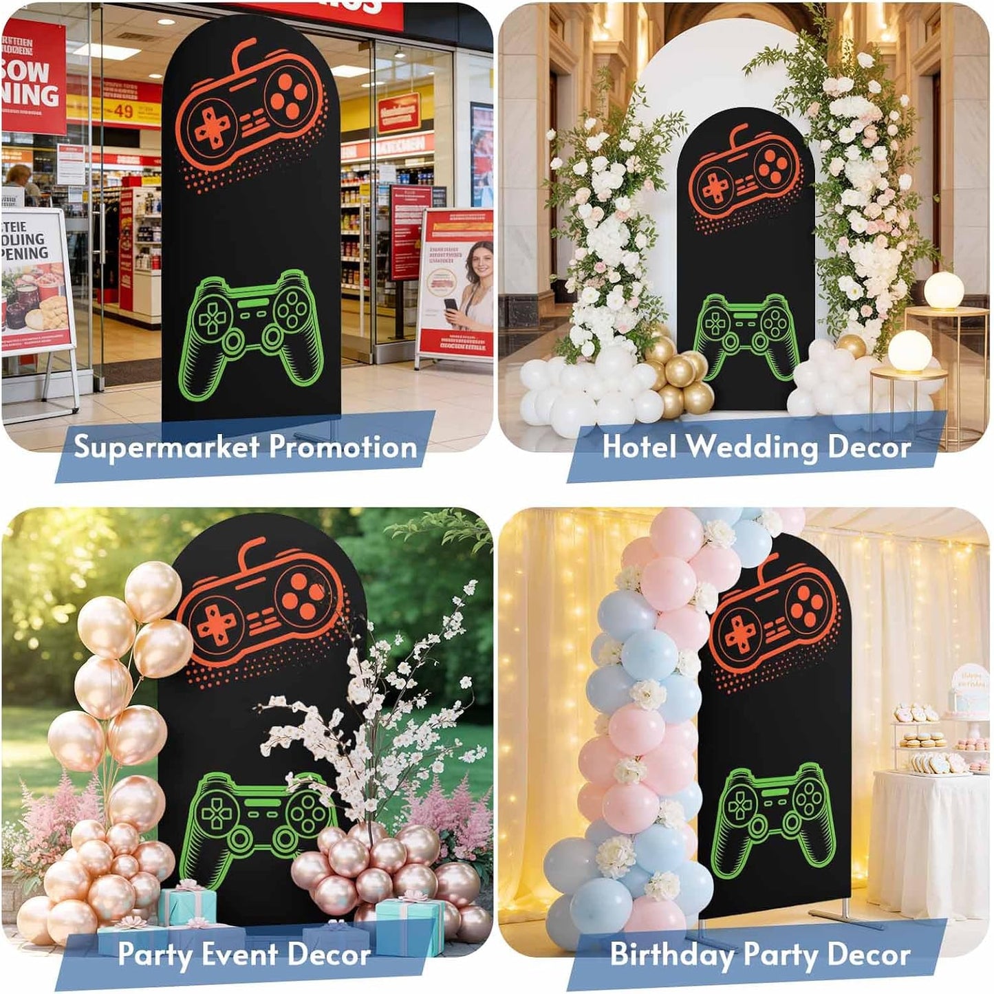 BaqwedCoSz 6 Game Theme Arch Backdrop Cover FT Game Controller Stretchy Elastic Arch Stand Covers Spandex Arched