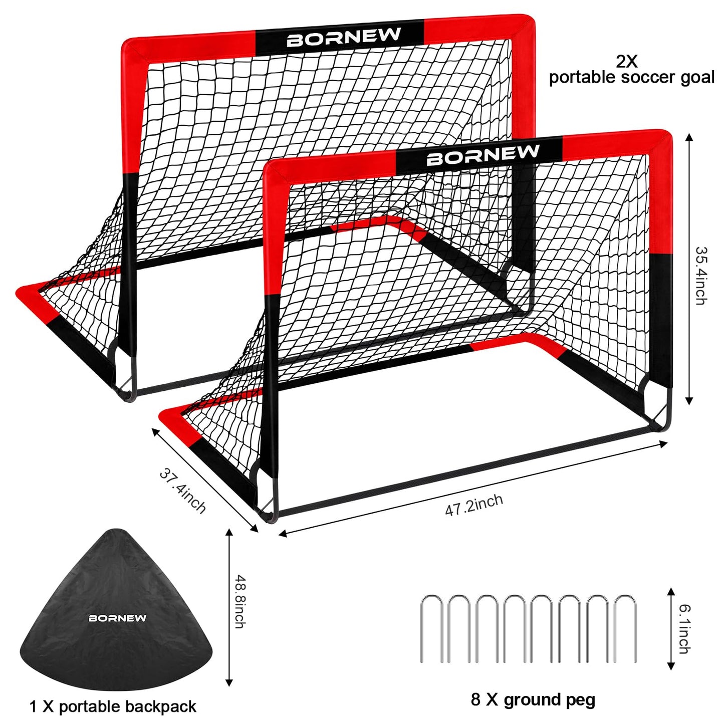 BORNEW 2 Pack Soccer Goal - Backyard & Indoor Soccer Goals for Kids, 4X3 ft Portable Pop Up Soccer Nets Set for Youth & Adult and Outdoor Games and Soccer Training Equipment Ages 3-16 Year Gift