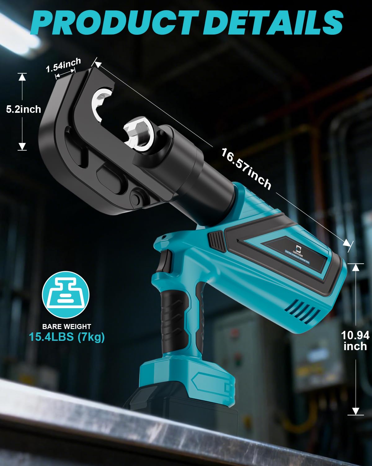 CERYCOSE Electric Hydraulic Cable Lug Crimping Tool, 12 Ton Hydraulic Crimper Compatible with Makita 18V Battery, Electrical Terminal Cable Wire Fiber Crimper Kit with 12 Dies, 6AWG-800MCM, Tool Only