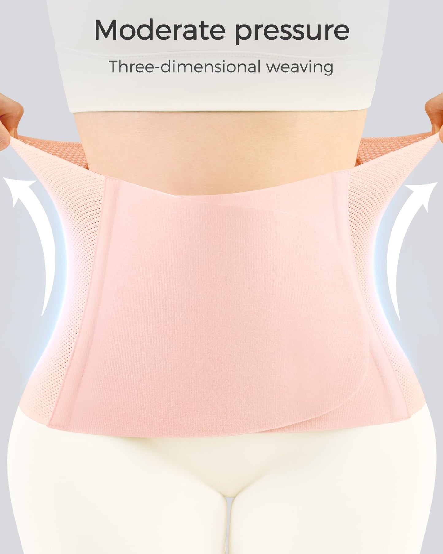 FREETOO Postpartum Belly Band Wrap for Women,Abdominal Binder Post Surgery,for Natural Delivery,C Section Belly Binder Post Partum,Stomach Binder Postpartum with Adjustable Compression,M,Pink