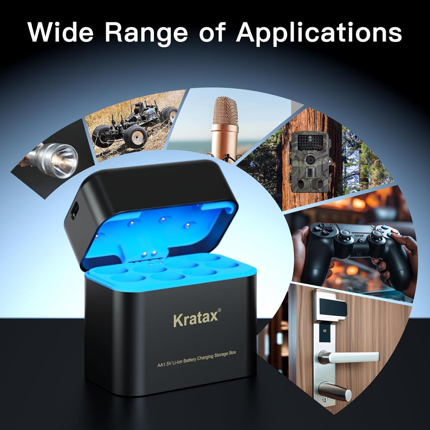 Kratax 3-in-1 8 Battery Charger for AA Rechargeable Lithium Batteries, Independent Fast Charging Slots for AA Battery