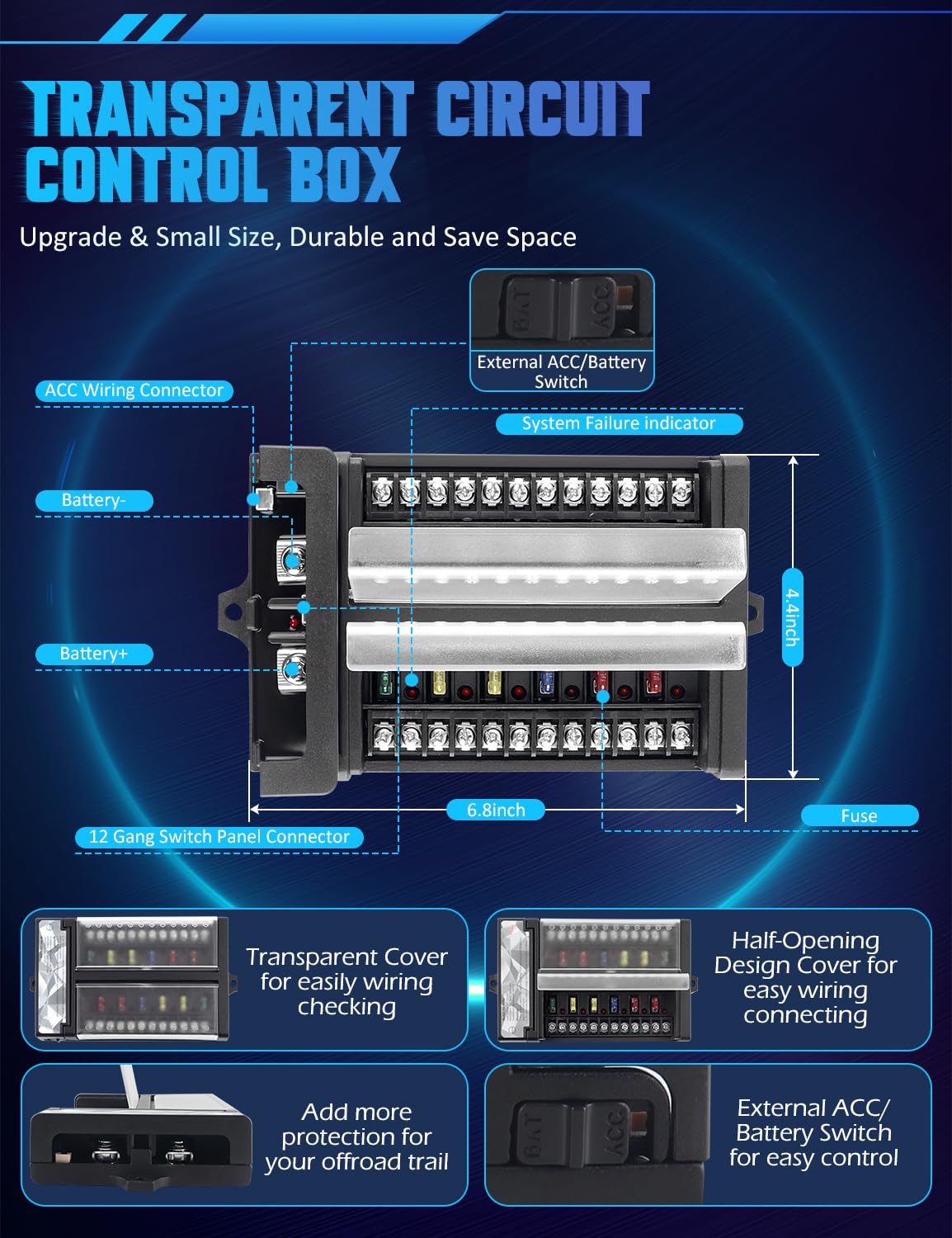 Chelhead Bluetooth Switch Panel P2 Remote Control Switch Transparent Control Box Multifunction Compatible with Trucks Jeep Boat Marine SUV Caravan UTV Pickup