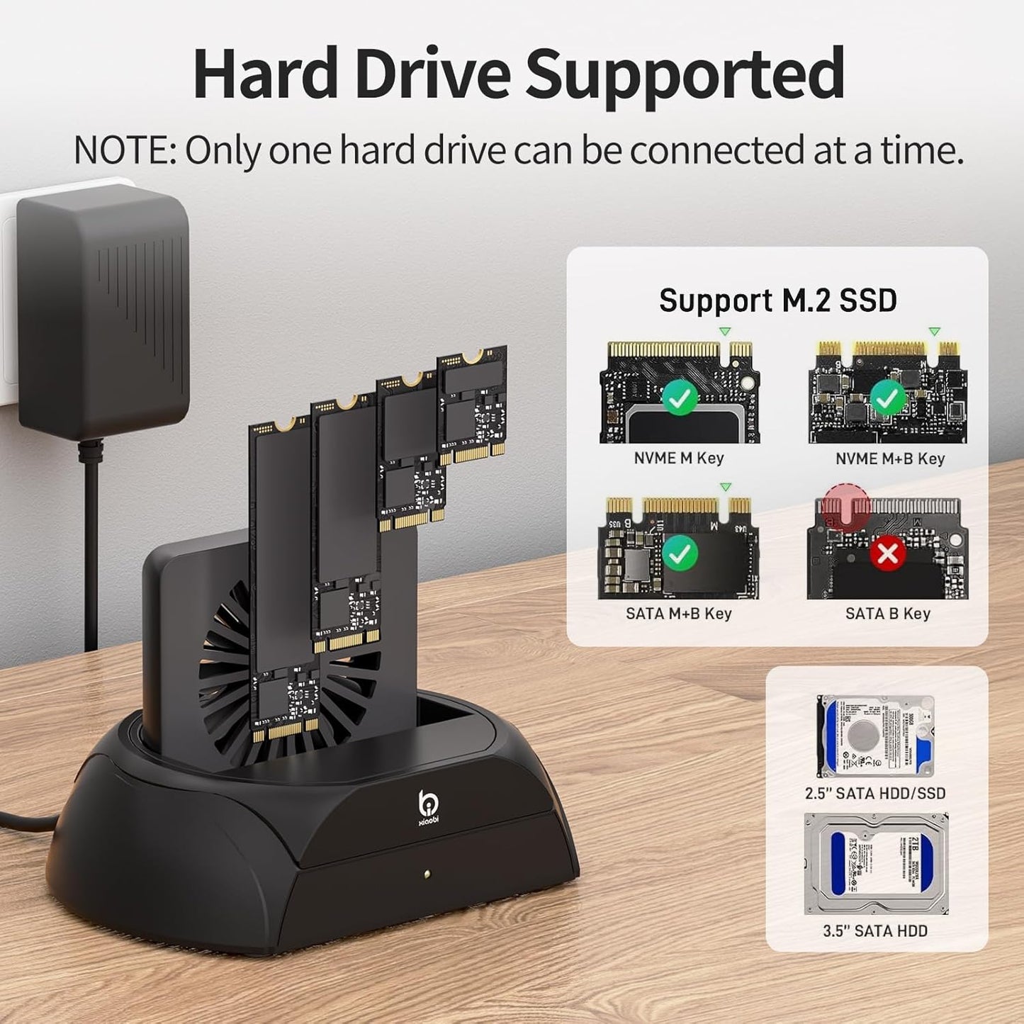 xiaobi M.2 2.5" 3.5" Hard Drive Docking Station, Pcie NVMe Adapter with Cooling Fan Superior Cooling Efficiency