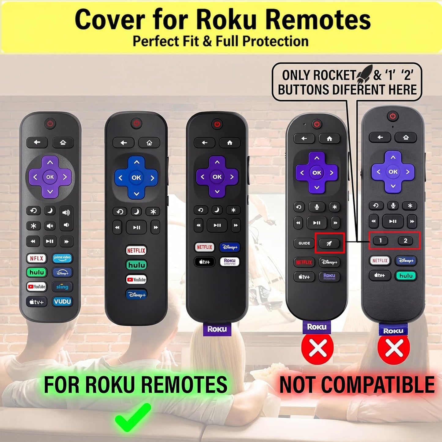 Lambcare Remote Case for Roku, Battery Cover for TCL Roku Smart TV Steaming Stick Remote, Silicone Protective