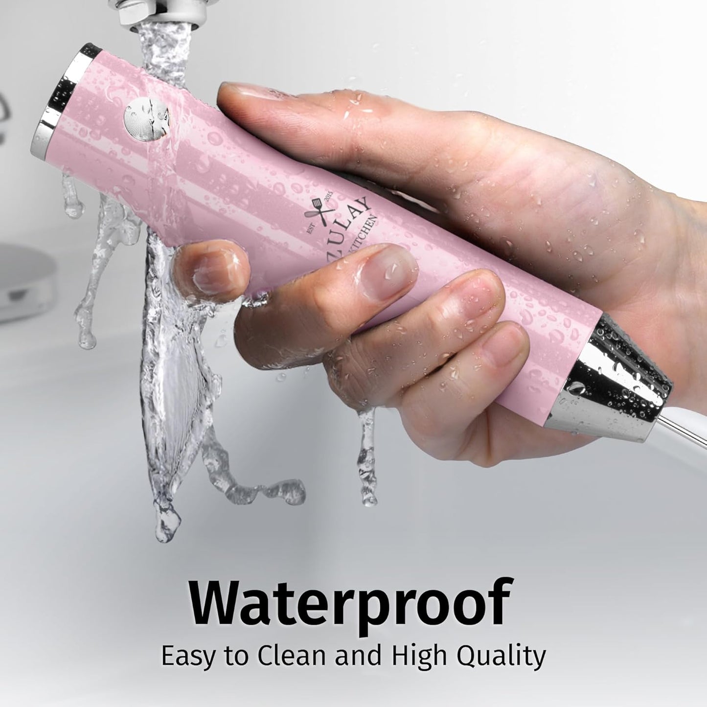 Zulay Kitchen Rechargeable Milk Frother - Powerful 2-Speed Motor, Waterproof, 2000mAh Battery | Pink Bubblegum Drink Mixer for Latte, Cappuccino & Matcha