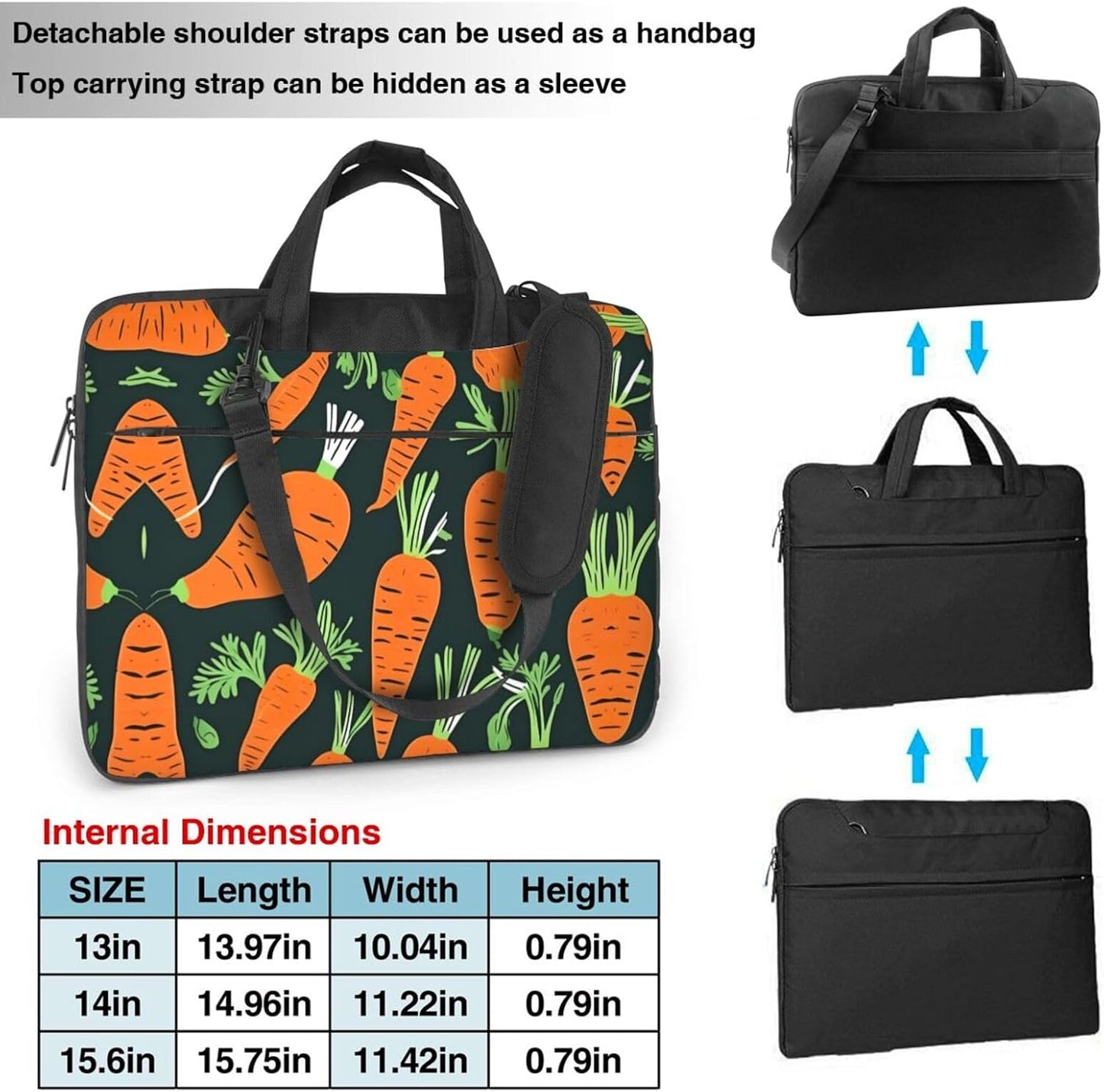 JIPOFD seamless Happy carrot pattern Print Structured Laptop Bag Oxford Cloth Briefcase Padded Shoulder Case with Front