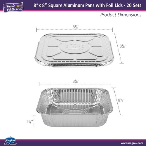 Aluminum Pans With Lids by [Brand Name] - 8x8 Inch Disposable Foil Cake Pans (20 Pack) for Baking & Freezing