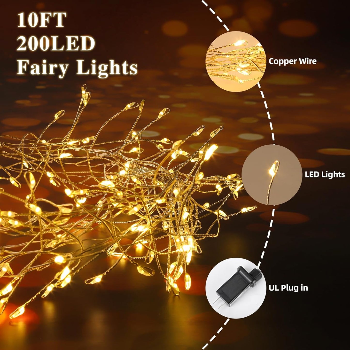 Skiennix Fairy Lights - 10 Feet 200 LEDs Waterproof String Lights with Remote | 8 Lighting Modes, Warm White