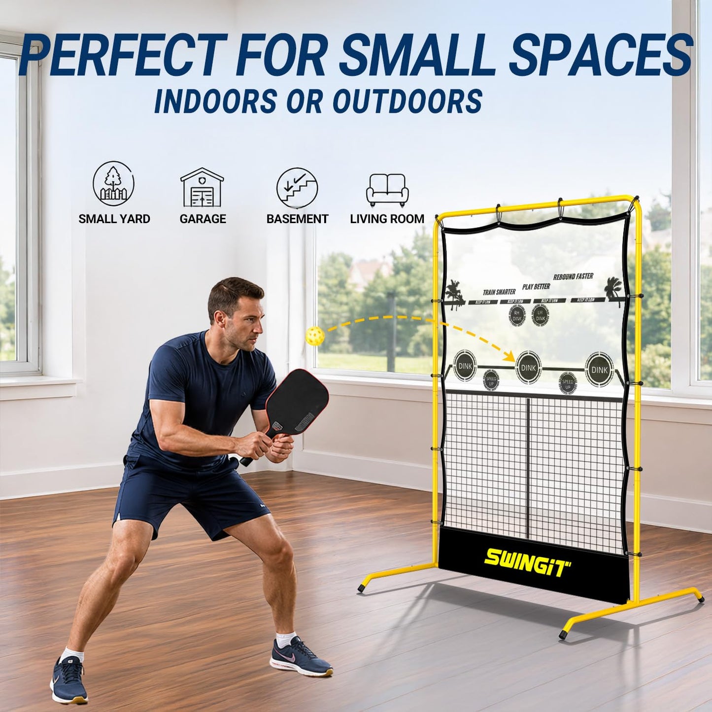 Mini Pickleball Rebounder Net 4x6FT Training Equipment Aid, Portable Metal Frame Solo Trainer, Portable Solo Practice Dinks Volleys Drills in Quick Setup for Indoor Garage Outdoor Driveway Backyard