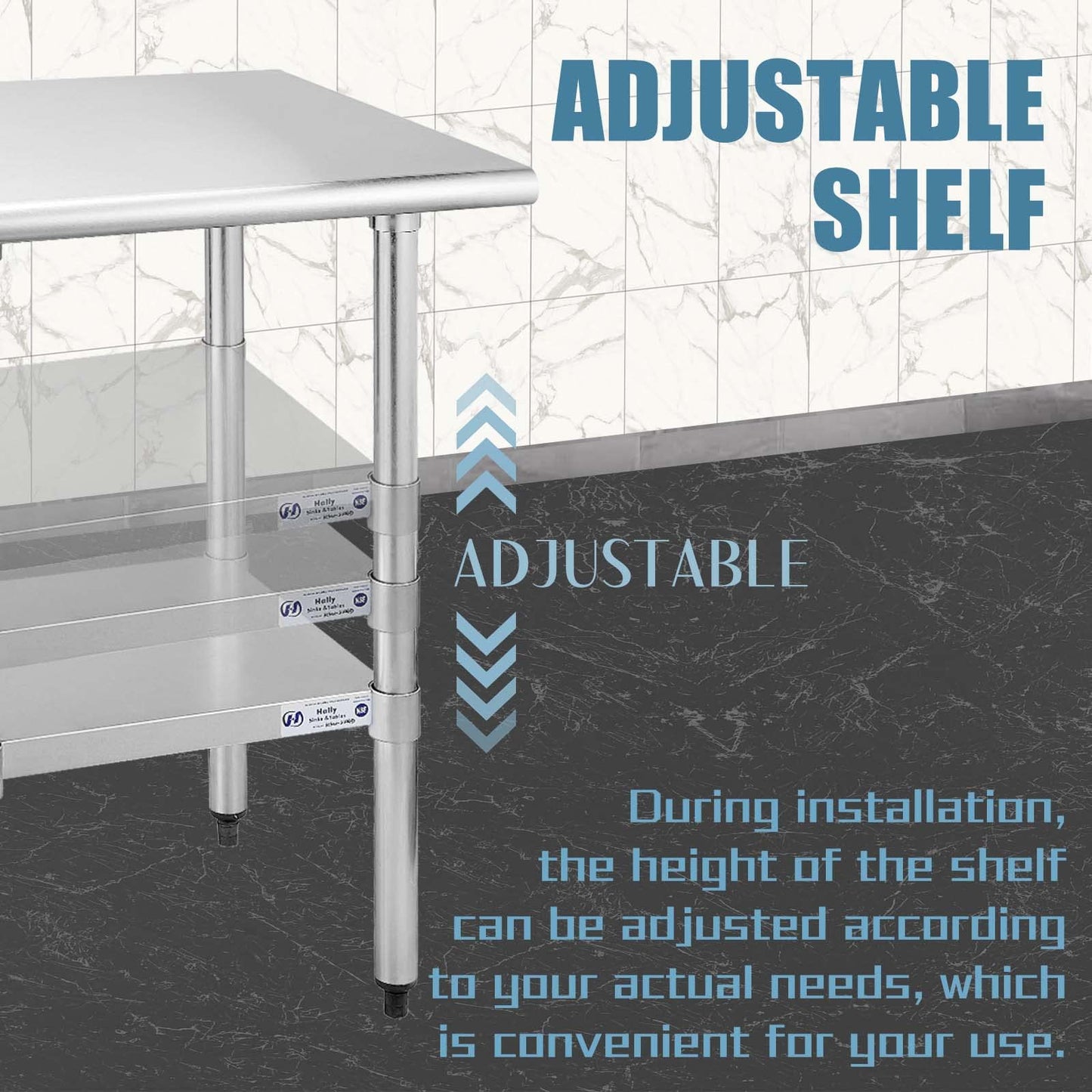 Hally Stainless Steel Table with Double Overshelf for Prep & Work 30 x 48 Inches, NSF Commercial Heavy Duty Table with Undershelf for Restaurant, Home and Hotel