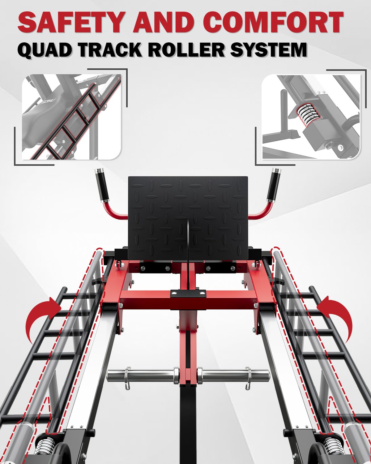 Goimu Leg Press Hack Squat Machine with Back Support Cushion, 3 in 1 Adjustable Leg Press & Hack Squat Machine with Quad Track Roller System