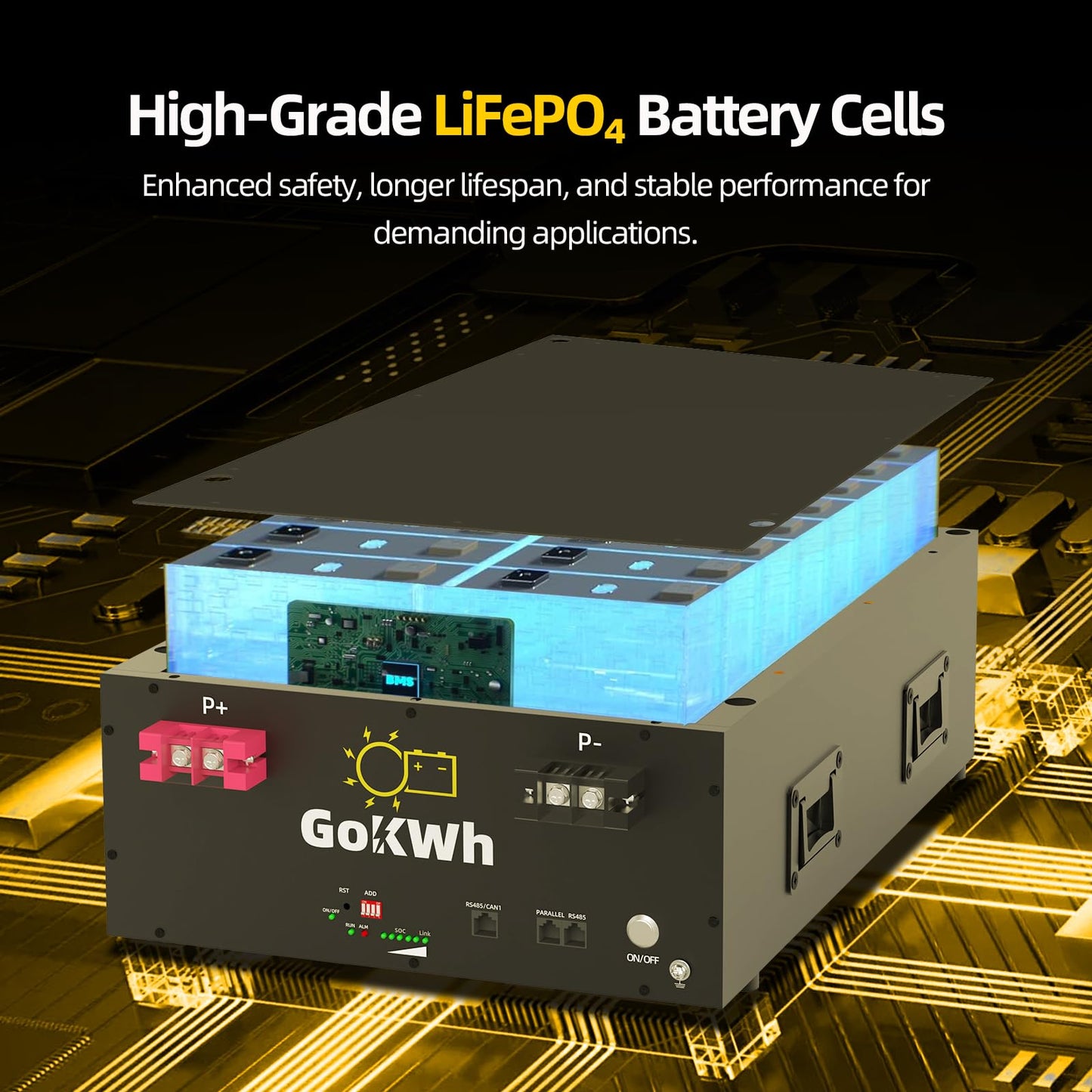 GOKWH 48V 100AH Lithium LiFePO4 Battery, 5.12kWh High-Capacity, Metal Case with APP, Perfect for Off-Grid Solar Systems, Home Backup Power & Emergency Storage