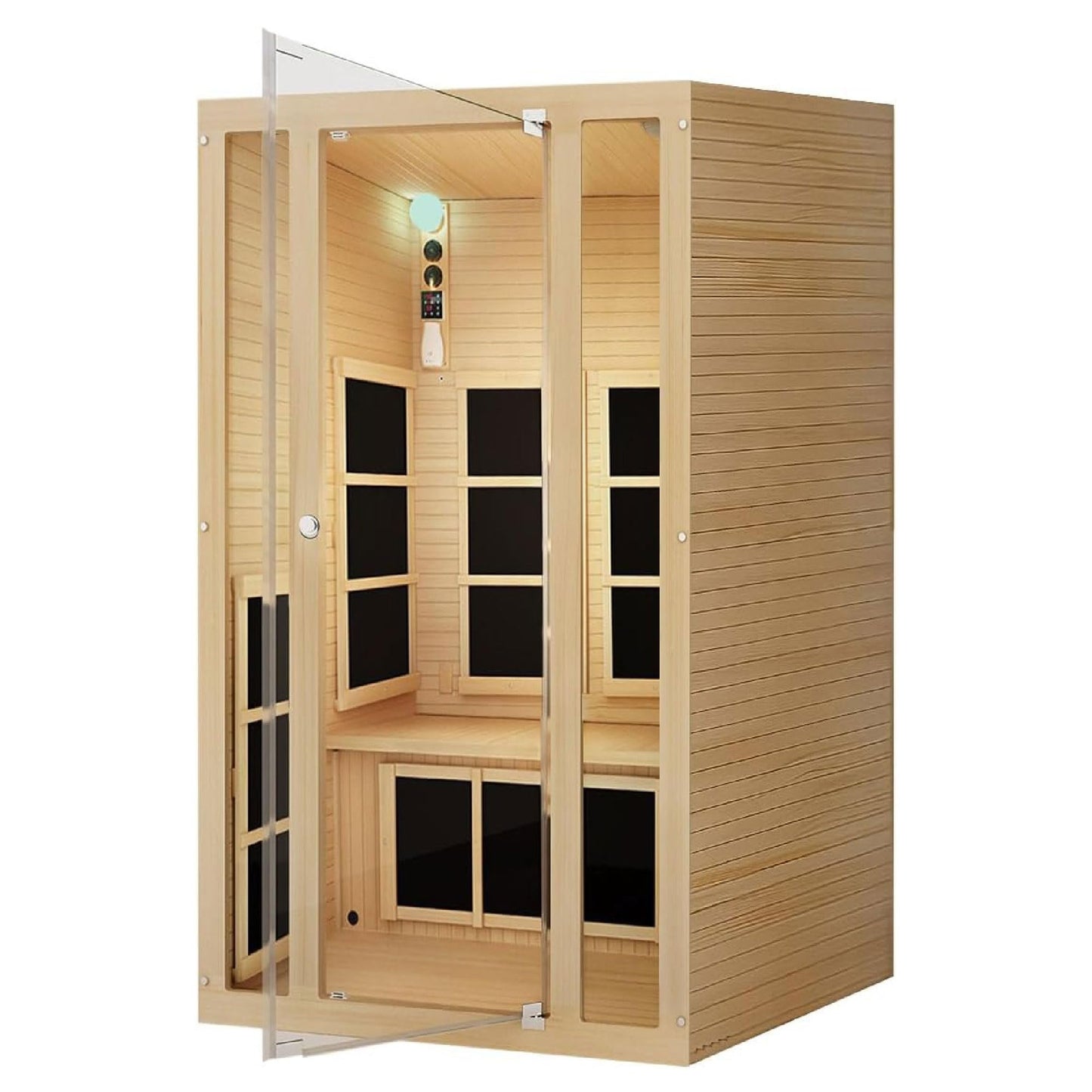 JNH Lifestyles Joyous 2-Person Low EMF FAR Infrared Sauna with Chromotherapy Light for Home Indoor Spa Use - 7 Carbon Fiber Heaters, Canadian Hemlock Wood