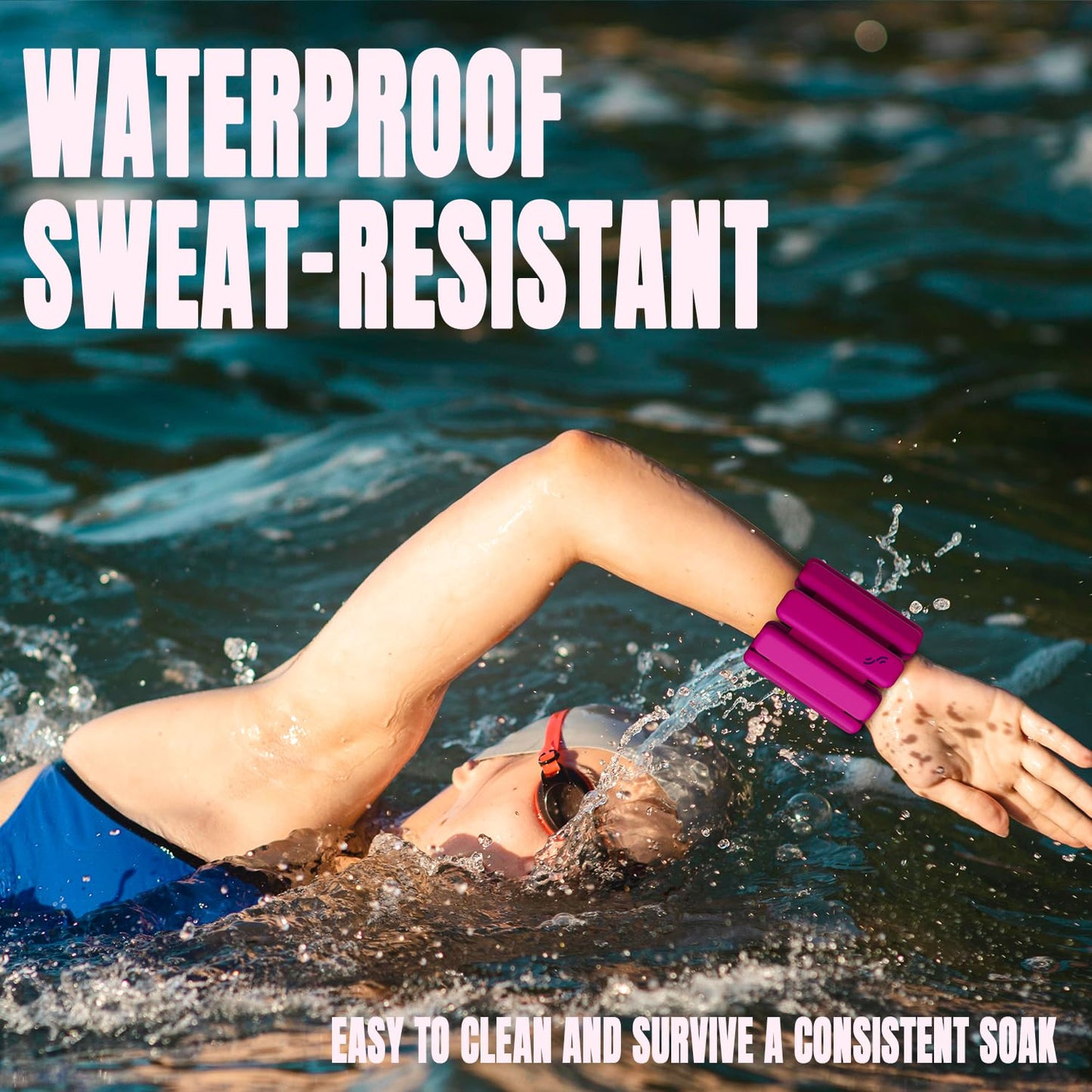 Sportneer Wrist & Ankle Weights for Women Men - 1 Pair (1 lb/2 lb Each) | Adjustable Weighted Bracelet Silicone Bangles for Yoga, Dance, Pilates, Cardio, Aerobics, Gym, Pool Exercises and Jogging (Pink Flash, 2 LBS x 2)
