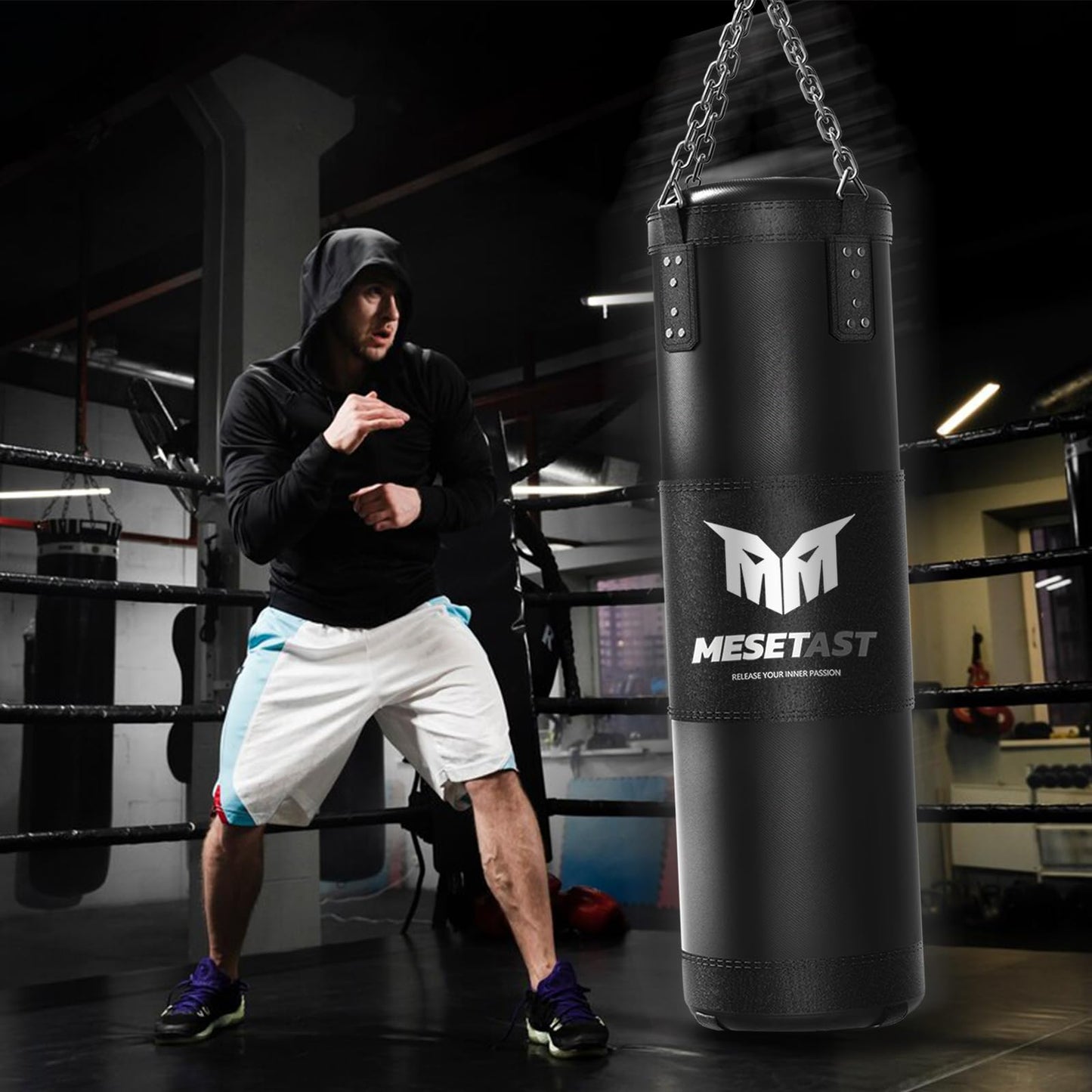 Mesetast Punching Bag for Adults, 4ft Heavy Boxing Bag Set with 12 OZ Gloves for MMA Karate Kickboxing Boxing - Unfilled