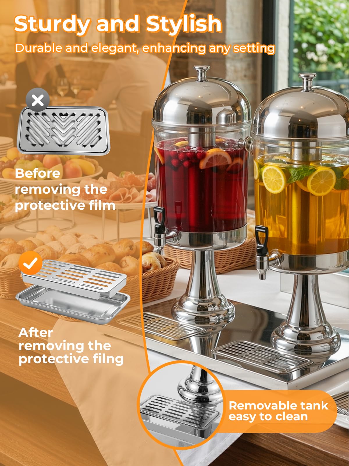Beverage Dispenser for Parties 4.5 Gallon, Stainless Steel Drink Dispenser with Stand, Commercial Hot & Cold Juice Dispenser, Ice Core & Drip Trays for Beer, Lemonade Ideal for Parties Buffet Home Bar