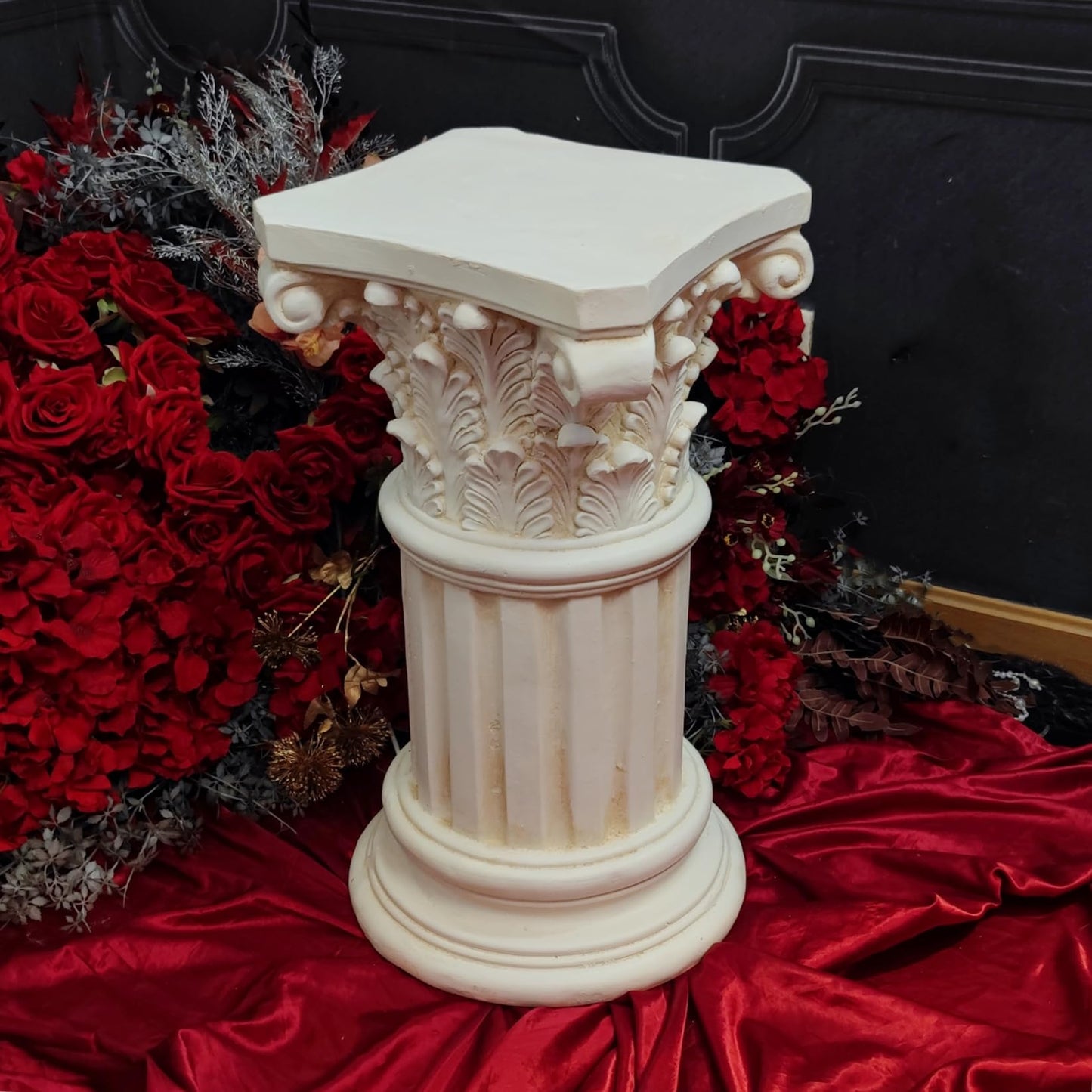 Exquisite Magnesium Oxide Corinthian Greek Column Pillar with Stand Base Pedestal for Indoor Outdoor Garden Backyard Courtyard Patio Office Decor23.9’’High,White