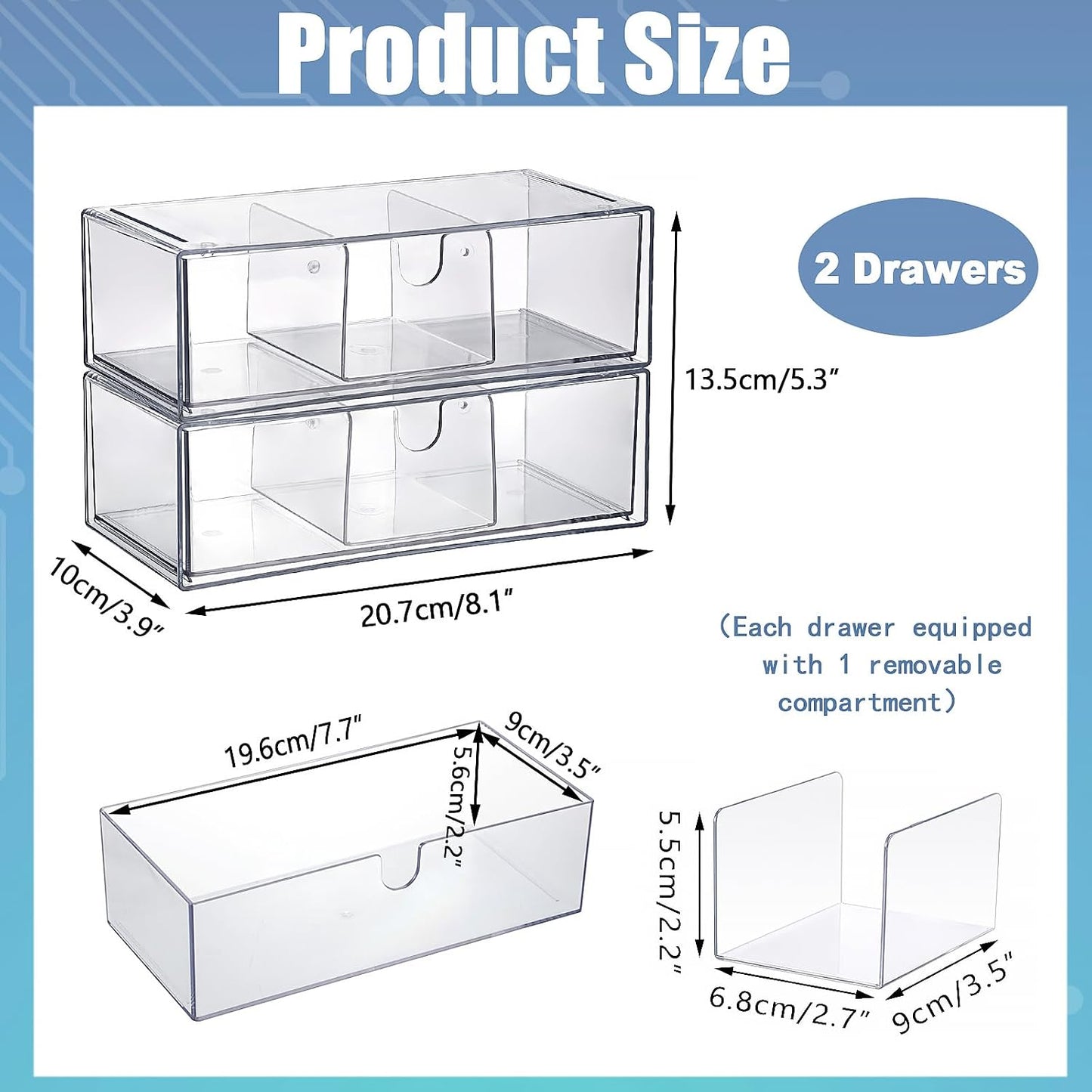 2 Pack 9V, 2-Drawer Common BTSKY Clear Acrylic Battery Storage Organizer for AA, AAA, C, D Batteries, Storage Box