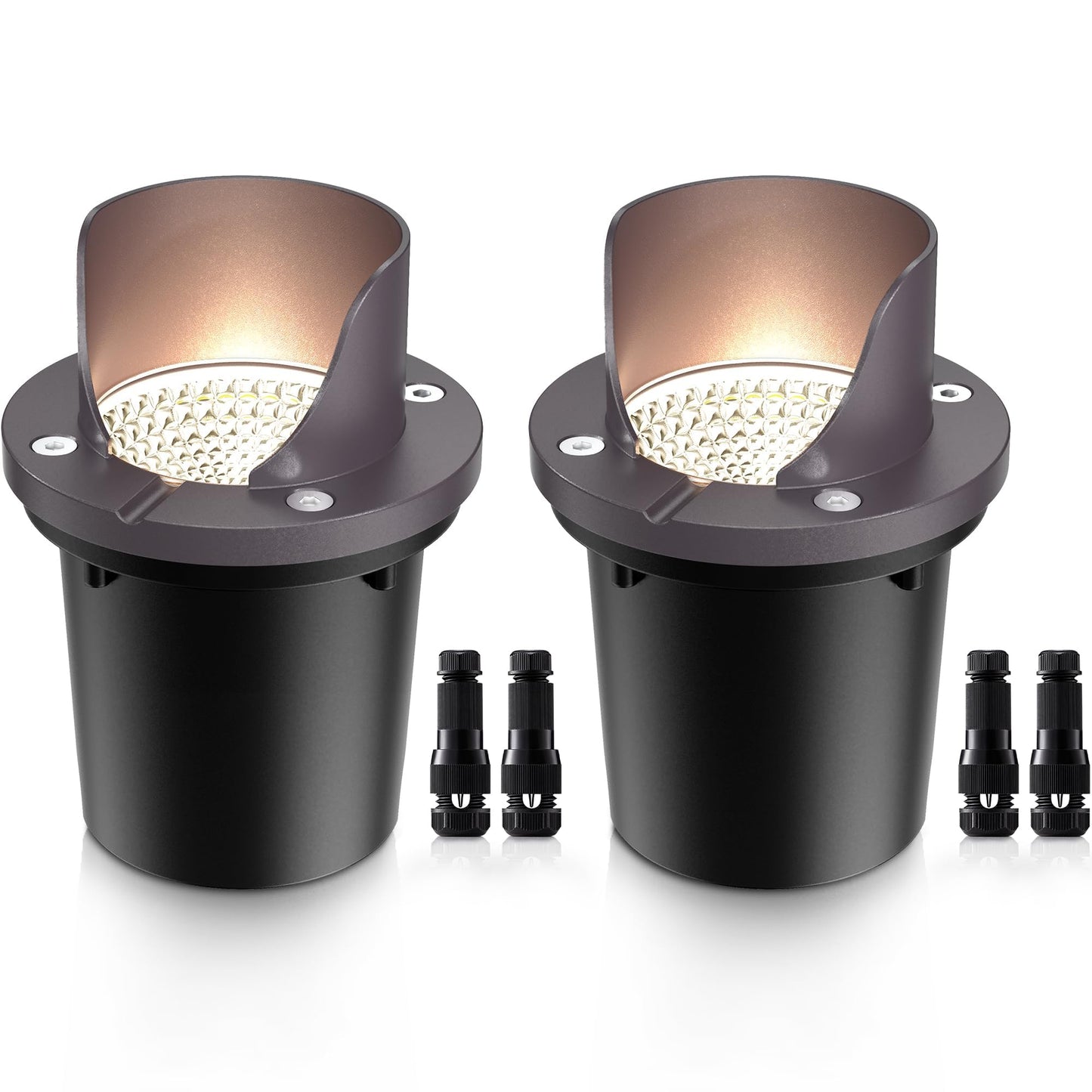 SUNVIE 12W Landscape LED Well Lights, Waterproof, 12V-24V, Aluminum, White, Model MDWL12B02C, 2 Pack with Connectors