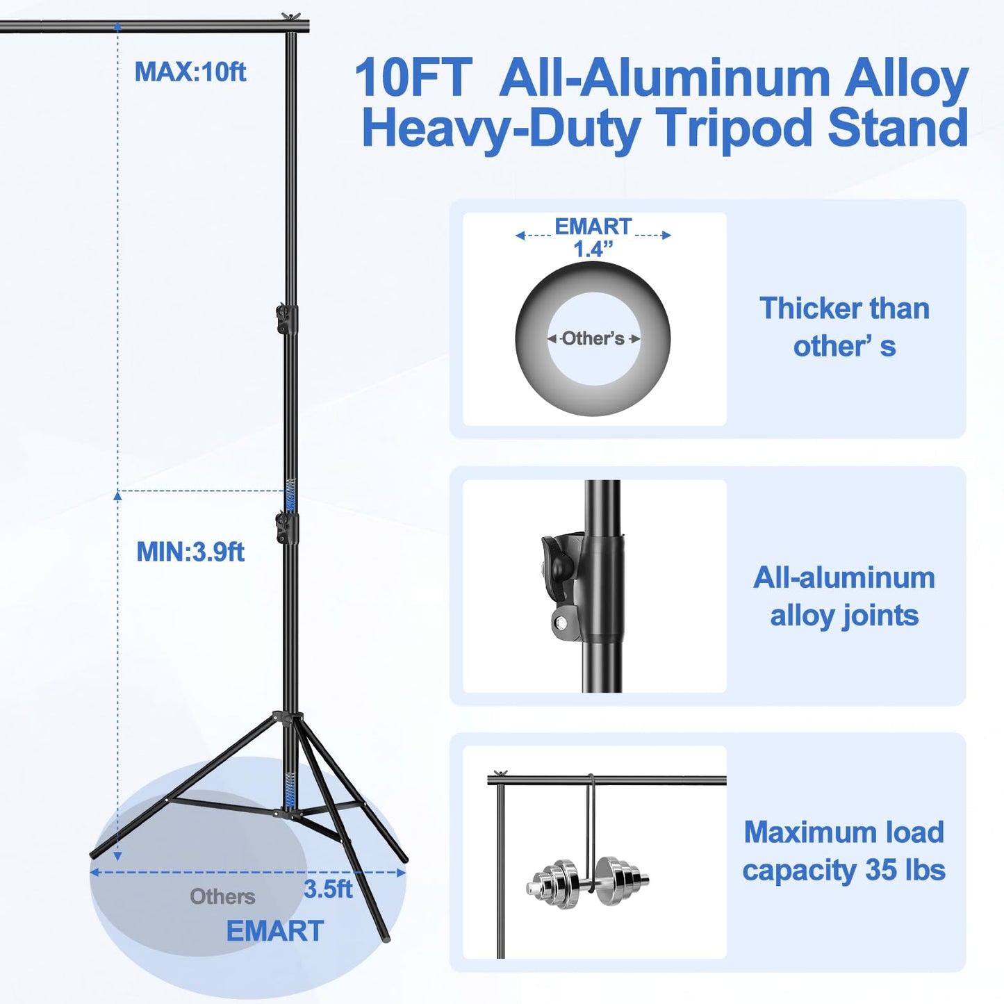 EMART 12x10ft(WXH) Backdrop Stand Heavy Duty, Adjustable Backdrop Banner Holder Back Drop Stand for Party, Photography Background Support Equipment Kit for Photo Studio, Wedding, Birthday, Exhibitions