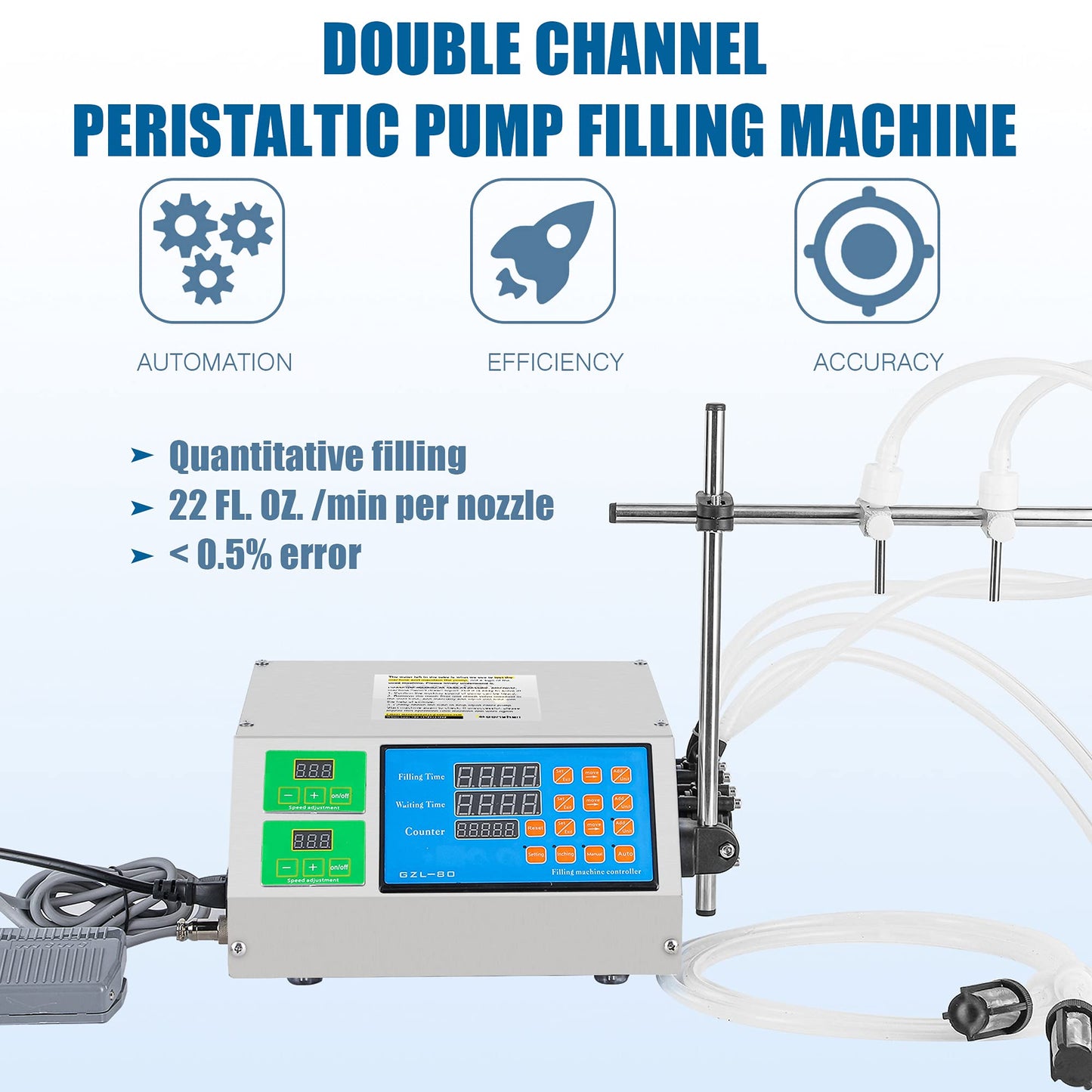 Double Head Peristaltic Pump Filling Machine + Replaceable Tubes