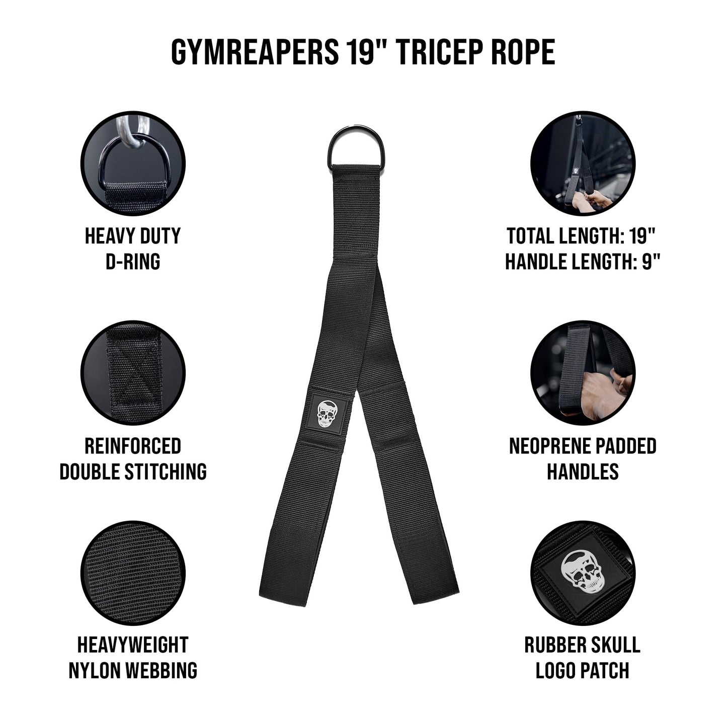 Gymreapers Tricep Rope Cable Attachment - Multi-Workout Tricep pull down Cable attachment - Perfect gym cable machine attachment