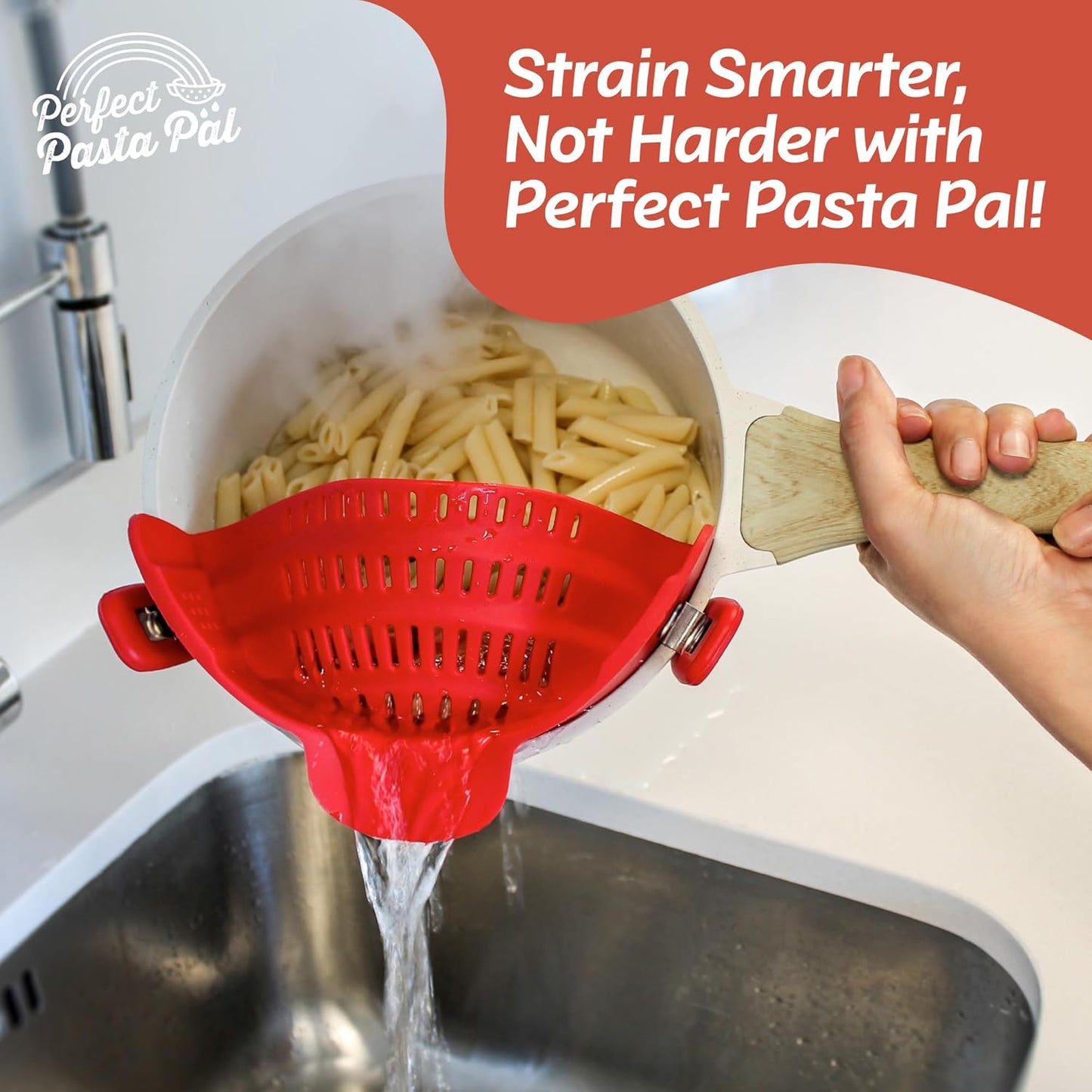 Perfect Pasta Pal Clip-On Strainer - Heat Resistant Silicone Colander | Space-Saving Kitchen Essential
