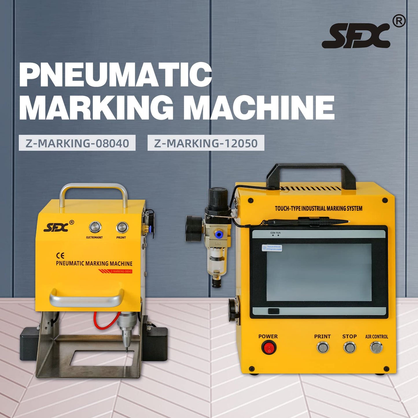 100W Pneumatic Dot Peen Metal Marking Machine Engraving Size 120x50mm(4.7X2inch) with Digital Control Depth 0.02-1 mm Metal Engraving Machine Plate Marking Engraver for Serial Number,VIN,Date