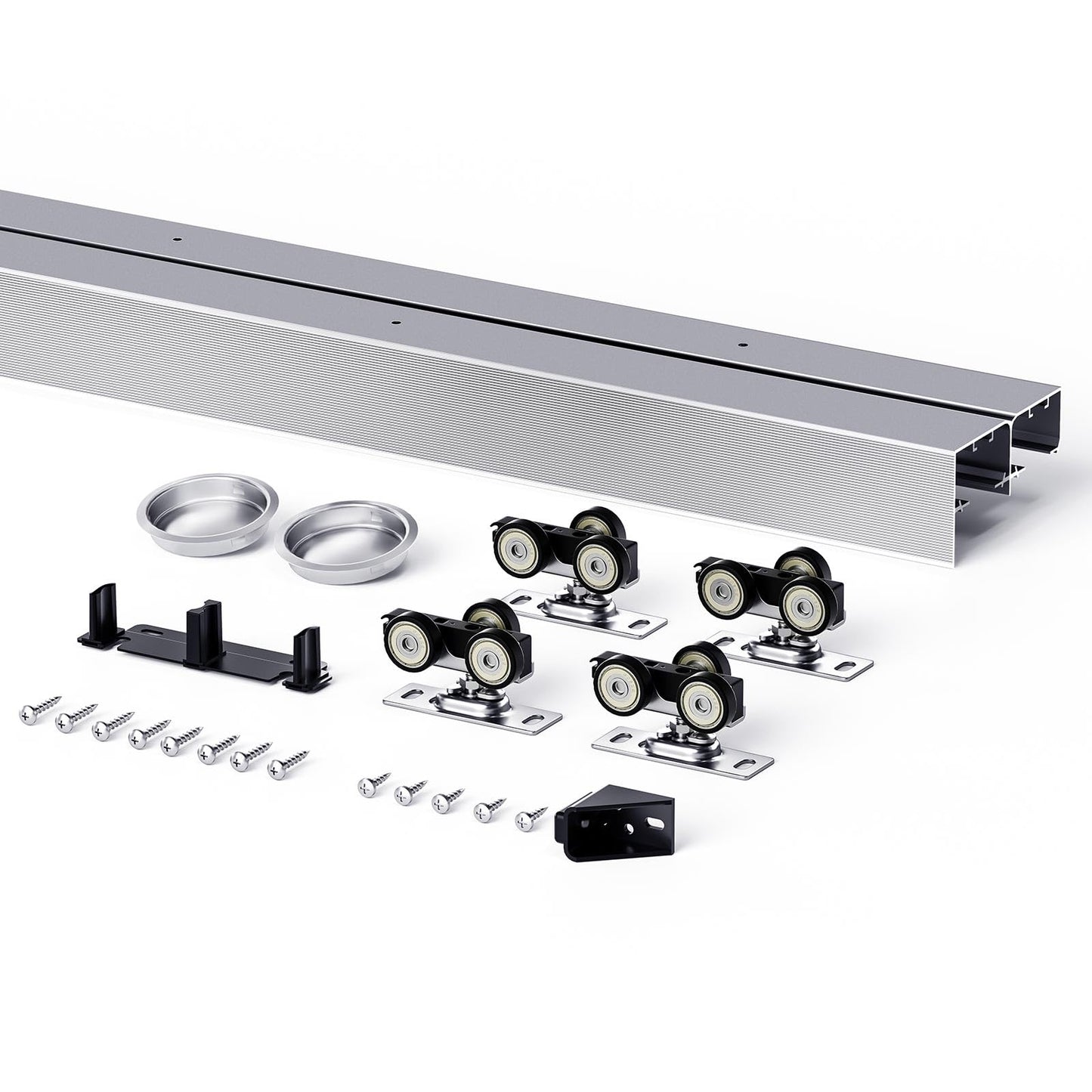 EaseLife 4FT/48in Bypass Double Sliding Pocket Door Hardware Kit,Commercial Grade,Aluminum,Bypassing Closet Doors Track for 2 Door System,Slide Smoothly Quietly,Easy Install,No Door