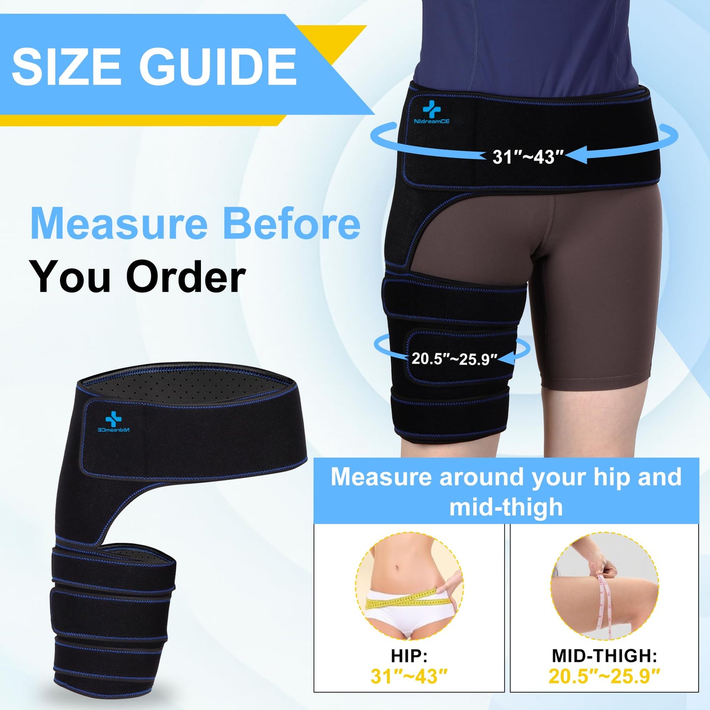 NIdreamCE Hip Brace for Sciatica Pain Relief Devices Adjustable Hamstring,Thigh,Groin Compression Wrap Sciatic Nerve Brace for Men and Women –Support for Sciatica Hip Pain Relief (Right)