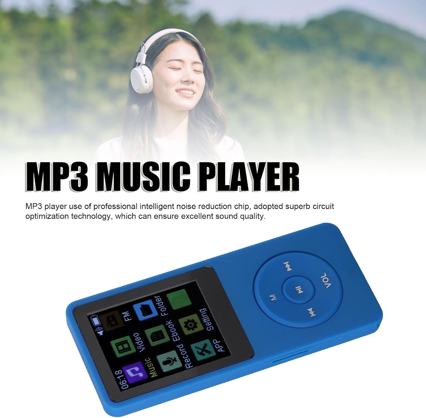 Yunseity MP3 5.0, MP3 1.82in Player with Bluetooth Portable Music Player with Screen, Smart Noise Reduction Digital