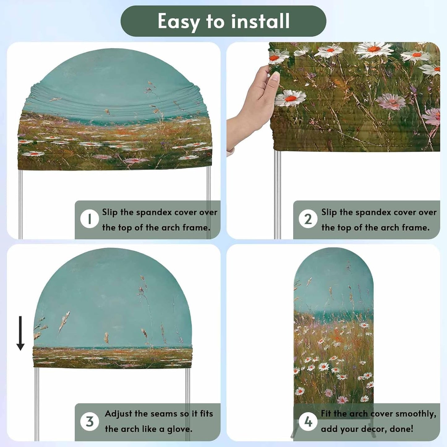 Jnbasdffb 7.2 Spring Floral Wedding Arch Cover,Stretchy Spandex Arch Backdrop Stand Covers FT,Pastoral Botanical Oil