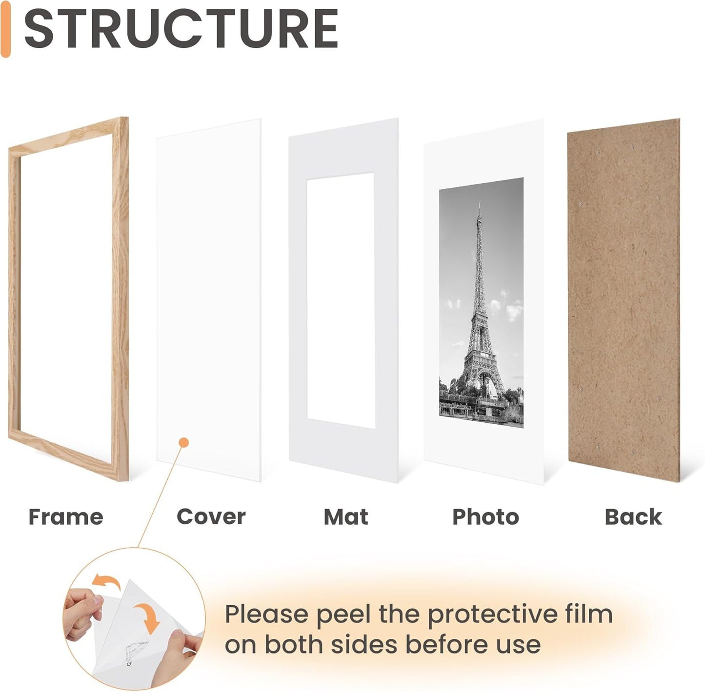 Upsimples 11x14 Picture Frame Set of 5 - Display 8x10 or 11x14 Photos | Natural Wall Gallery Frames