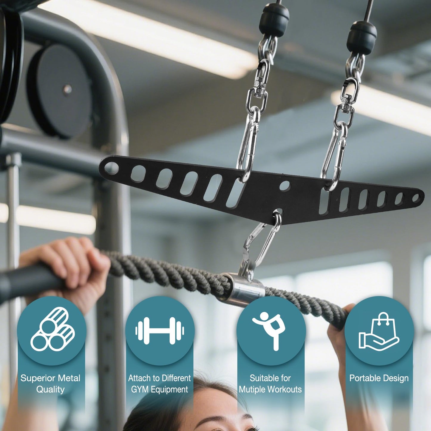 Multi-Grip LAT Pull Down Bar for Home Gym Fitness, Cable Machine Attachment, Spreader Plate LAT Pulldown Attachments for Pulley System Cable Machine (Long Handle)