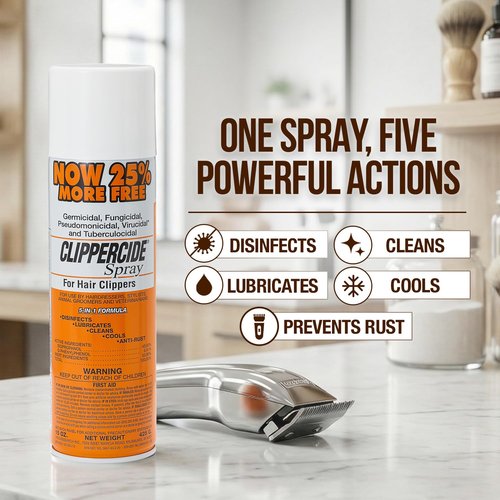 CLIPPERCIDE 5-in-1 Clipper Disinfectant Spray 15oz, 2 Pack | Cleans, Lubricates, Cools, Prevents Rust & Disinfects | Professional Clipper Spray for Barbers, Stylists & Pet Groomers | Made by BARBICIDE