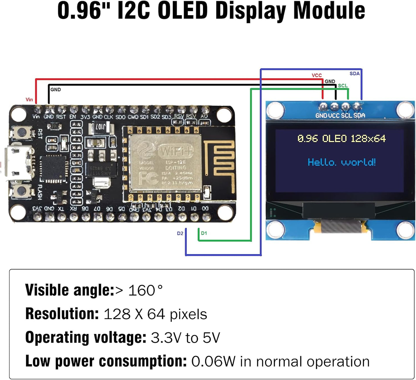 AYWHP 5 0.96 Inch I2C 128x64 Pcs OLED IIC Display Module, Pixel Serial Display Board, Module for Arduino Display