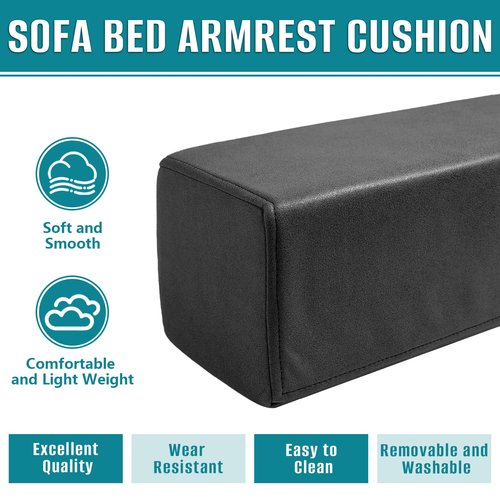 M Mute Touch 2 Pack Couch Arm Rest Pillow, 6''x6''x20'' Faux Leather Waterproof Cover, High Density Foam Armrest Cushion, Removable & Washable Elbow Support for Sofa, Bed, and Armchair (Black)
