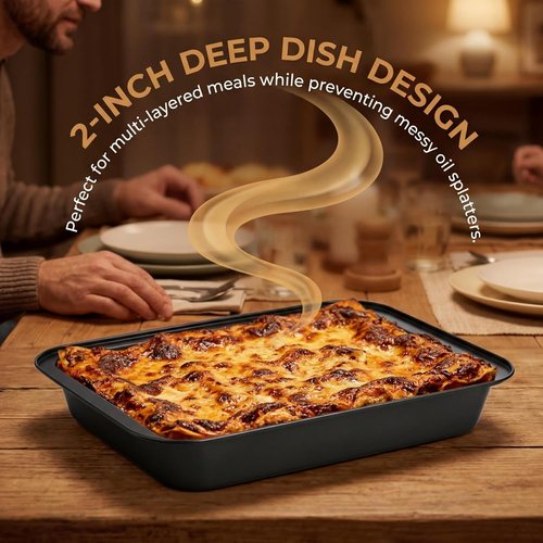 Lyellfe Non-Stick Baking Pan Set - 3 Pack 13 x 9 Inch Rectangle Cake Pans for Brownies, Lasagna & Casseroles