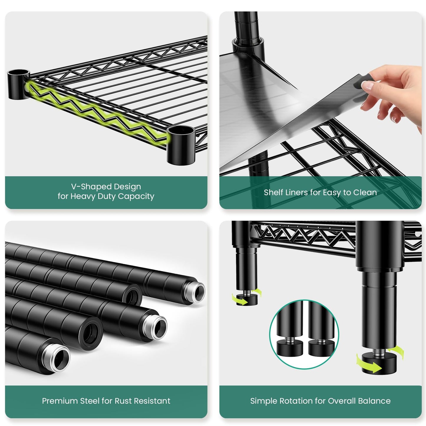 RackBro 48" W Garage Shelving 1875LBS Heavy Duty Wire Shelving Unit, Metal 5-Tier Adjustable Steel Storage Rack with Liners, Storage Tote Rack, 48" W x 18" D x 72" H for Garage Commercial, Black