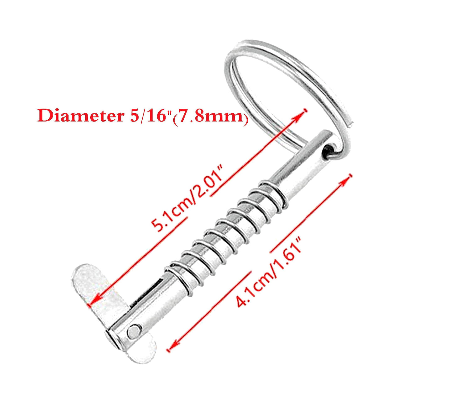4 Pack Quick Release Pin 5/16" Diameter,Usable Length: 1-3/5(41mm) w/Drop Cam & Spring ,Full 316 Stainless Steel, Bimini Top Pin Marine Hardware, Free Installation Screws