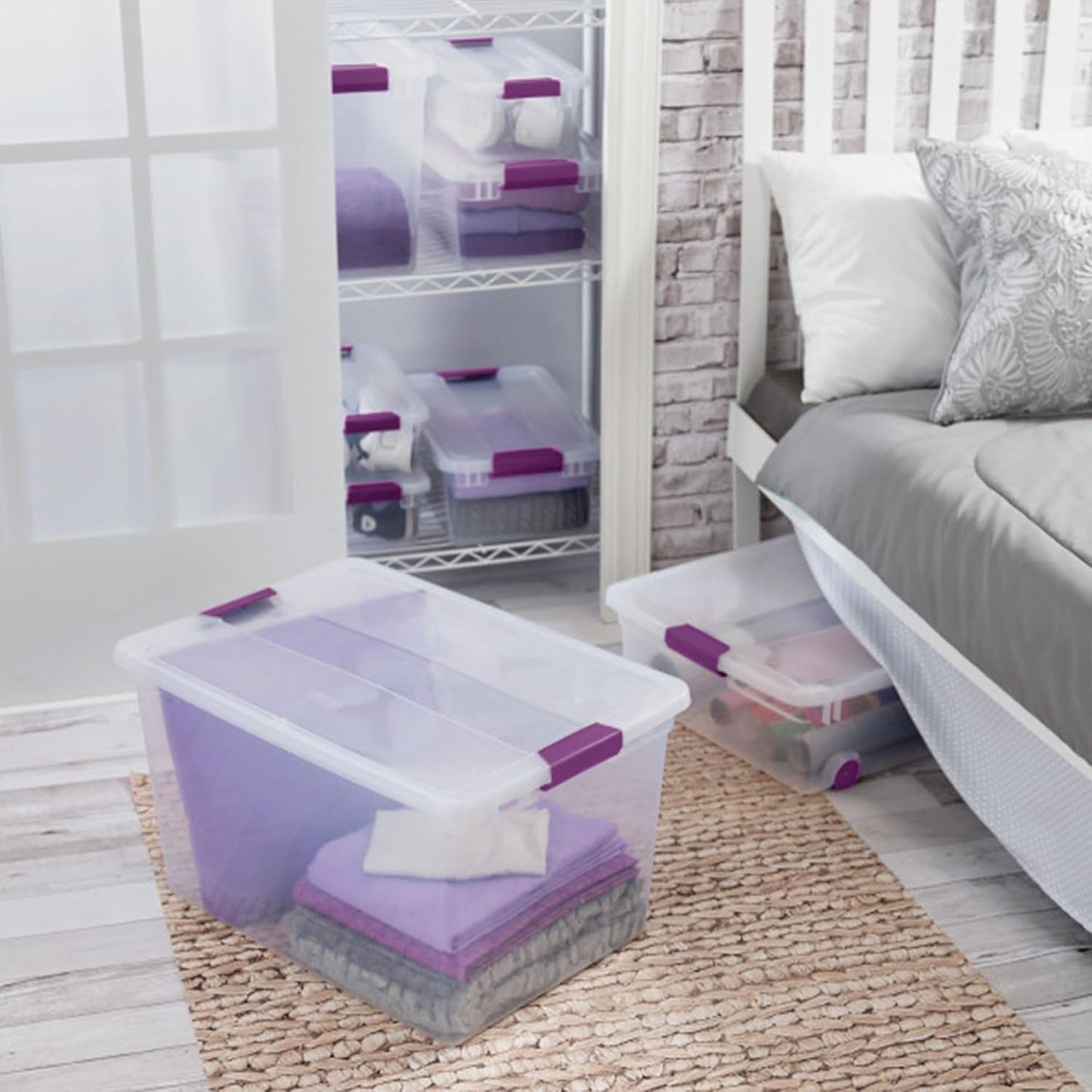 Sterilite 6 Pack ClearView Latch Box - Stackable 66 Quart Plastic Organizer Bins for Home Storage