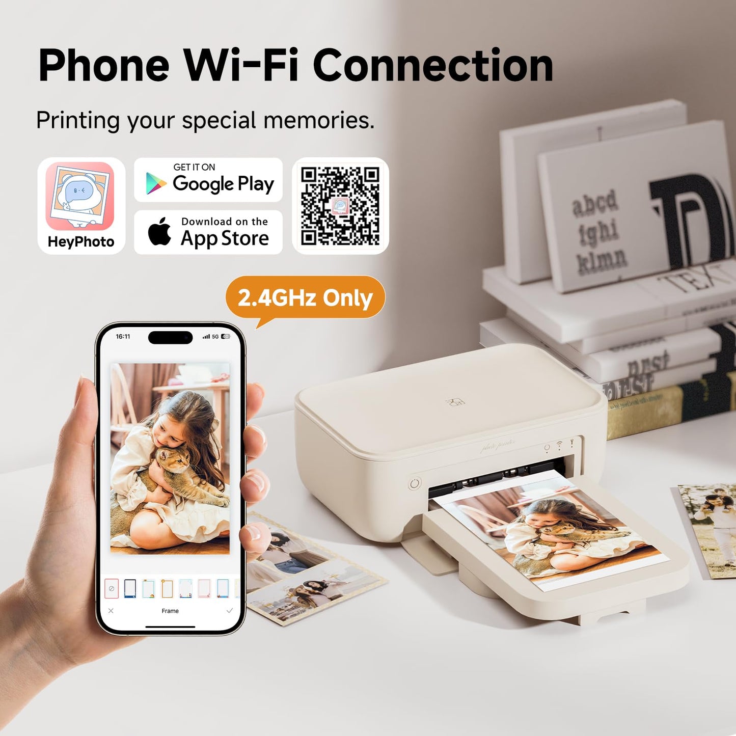 HPRT 4x6 Photo Printer, Full-Color Thermal Sublimation Wi-Fi Printing, Portable Instant Picture Printer for iPhone/Android, AR Video, Fun App, Home Use, Beige+20 Sheets Photo Paper & 1 Ribbons