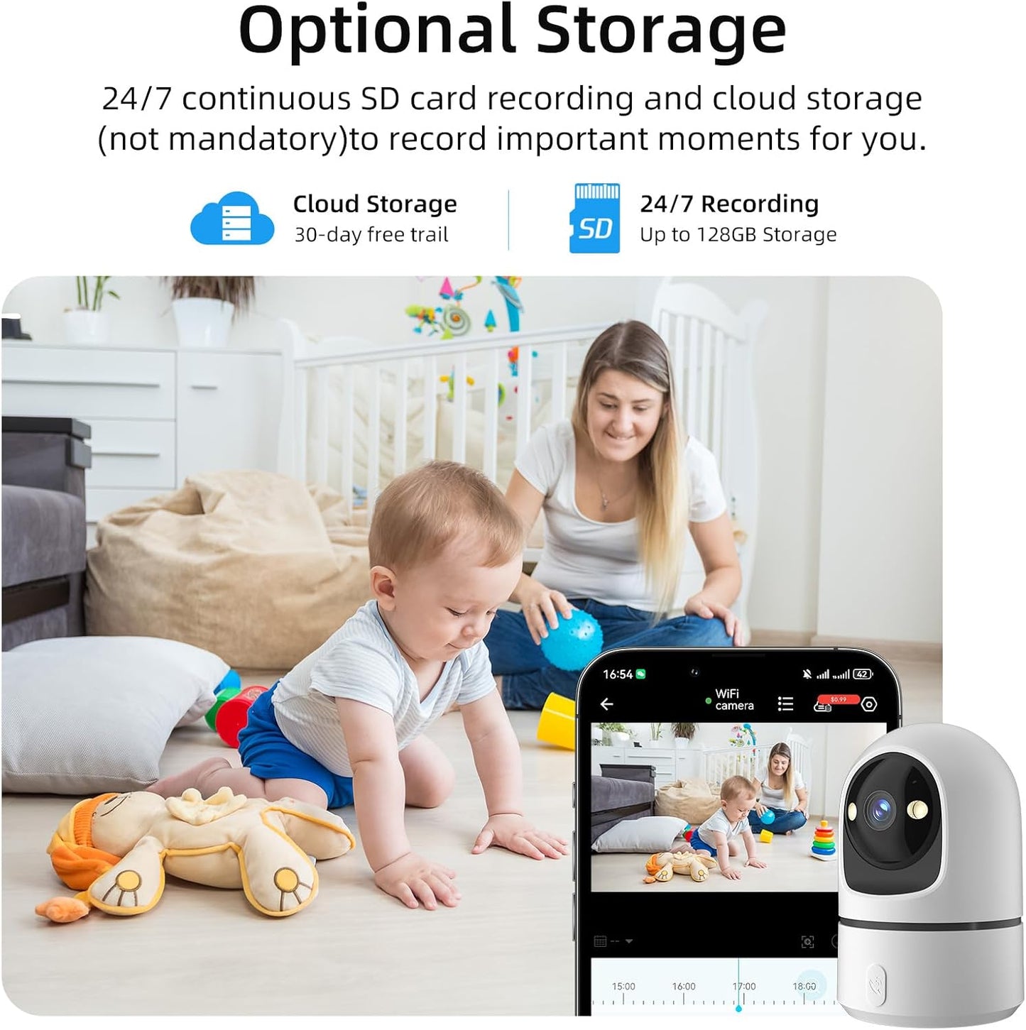 Apone 2.4Ghz 360 WiFi Security Camera Indoor, Baby Monitor Pet Camera for Home Security, One-Touch Call, Smart Motion