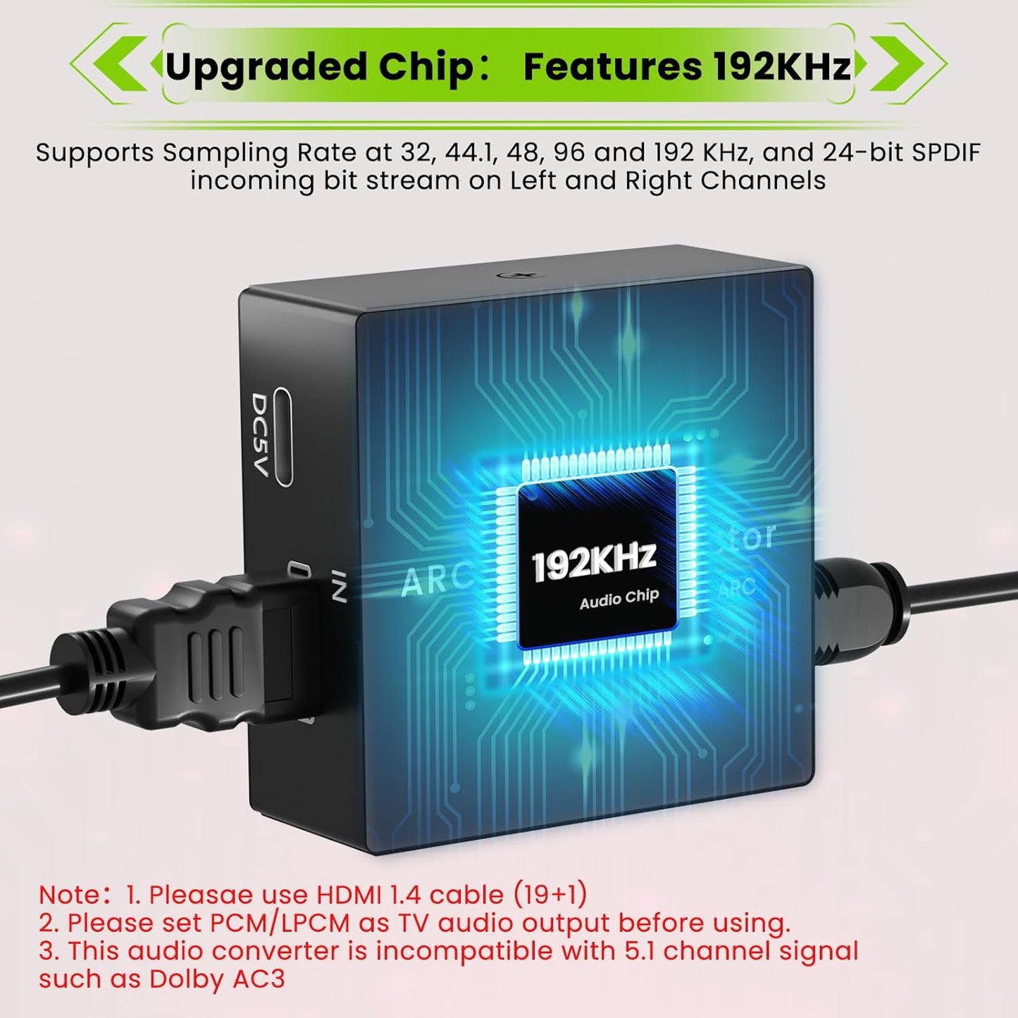 Tihokile 192KHz Optical/Toslink+3.5mm Speaker/Soundbar/Headset ARC Audio Extractor, HDMI ARC to Optical Converter, ARC