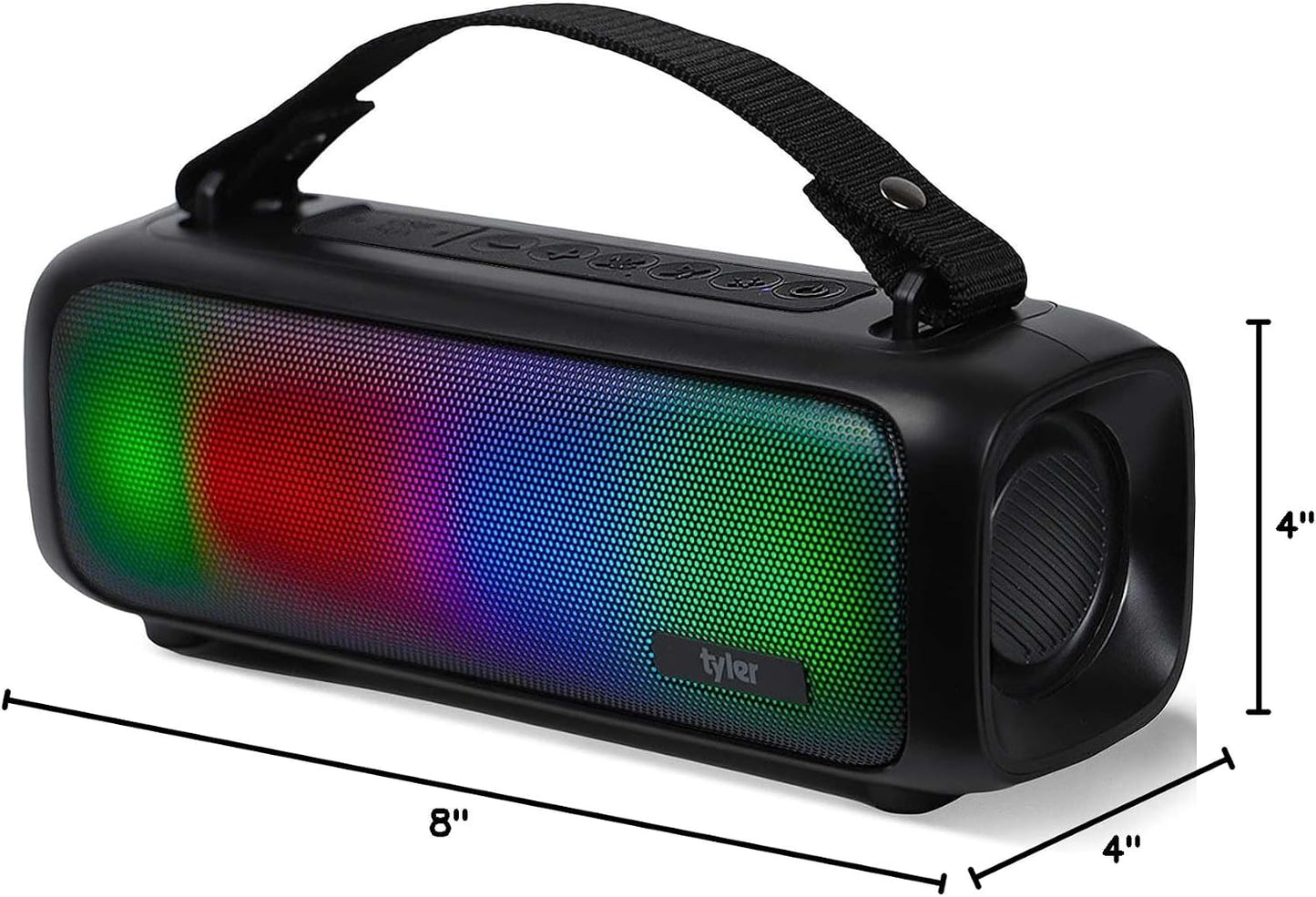 Tyler MP3 Wireless Bluetooth Speaker RGB Lighting Long Range Rechargeable Boombox USB AUX Inputs Fm Radio Sound & Bass