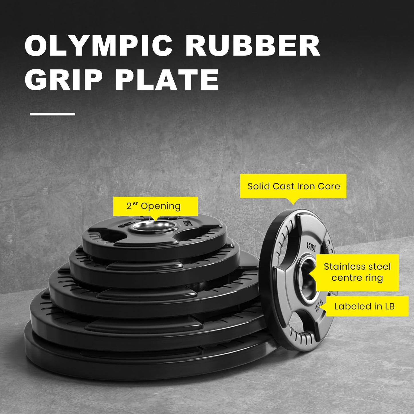 LIONSCOOL 2-Inch Rubber Coated Olympic Grip Plate in Pairs or Single for Strength Training, Weightlifting and Bodybuilding, 2.5-45LBS, One Year Warranty (2.5LB PAIR)