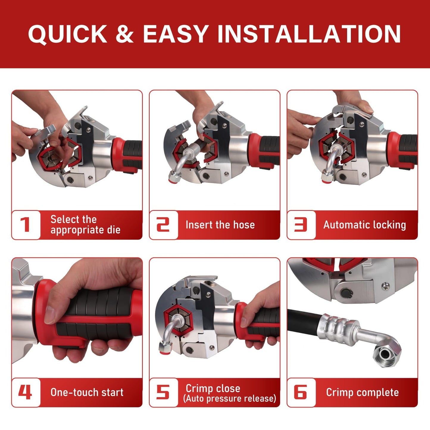 Electric Hydraulic Hose Crimpers 18V Battery AC Crimping Tool Kit - Handheld Hydra-Krimp A/C Crimper with 7 Snap-On Dies for Auto AC Repair, Air Conditioning Line Crimping Pliers